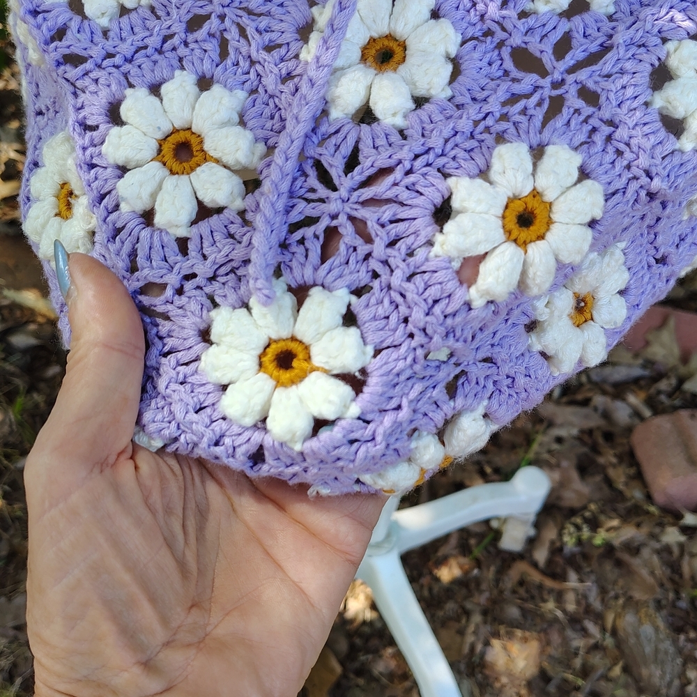 AKIRA SZ M CROCHET LAVENDER DAISIES TOP &MINI SKIRT SET FESTIVAL BOHO - Picture 5 of 7